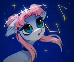 Size: 1388x1155 | Tagged: safe, artist:vensual99, derpibooru import, oc, unofficial characters only, earth pony, pony, choker, constellation, female, halo, image, jpeg, mare, solo, stars