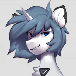 Size: 1280x1276 | Tagged: safe, artist:vensual99, derpibooru import, oc, unofficial characters only, pony, unicorn, chest fluff, gray background, heterochromia, horn, image, jpeg, male, simple background, solo, stallion