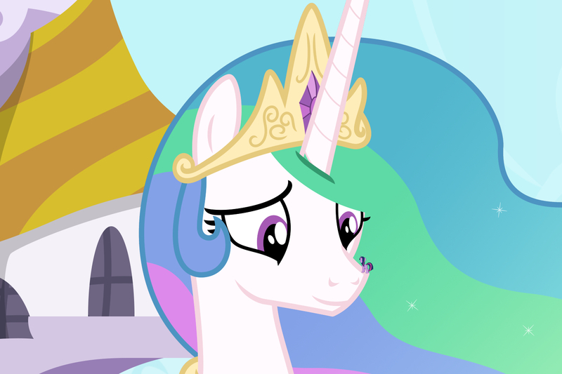 Size: 1500x1000 | Tagged: safe, artist:estories, derpibooru import, edit, editor:jaredking779, princess celestia, twilight sparkle, twilight sparkle (alicorn), alicorn, pony, g4, canterlot, duo, duo female, female, horn, image, jpeg, mare, micro, size difference, smiling, tiny, tiny ponies