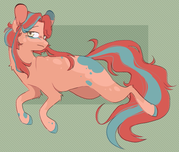 Size: 1577x1335 | Tagged: safe, artist:pretzelprince, derpibooru import, oc, unnamed oc, unofficial characters only, earth pony, pony, 2023, ambiguous gender, artfight, blank flank, blue hooves, blush lines, blushing, chest fluff, coat markings, colored eartips, colored hooves, colored pinnae, colored sketch, ear fluff, ear markings, earth pony oc, eye clipping through hair, eyebrows, eyebrows visible through hair, eyelashes, facial markings, frown, gift art, gray eyes, hooves, image, leg markings, lidded eyes, long mane, long tail, looking back, patterned background, png, raised hoof, raised hooves, raised leg, red coat, simple background, sketch, socks (coat marking), solo, splotches, tail, thin legs, two toned mane, two toned tail