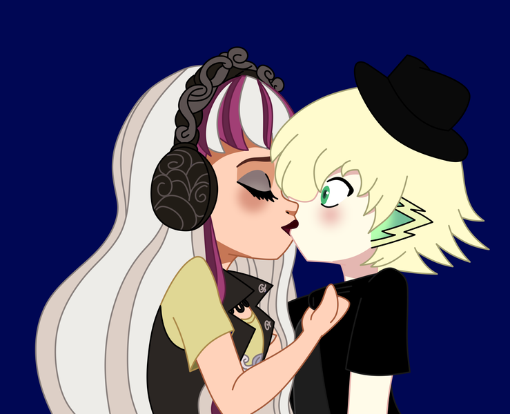 Size: 1655x1343 | Tagged: safe, artist:spike17, derpibooru import, spike, human, g4, blonde hair, crossover, ever after high, human spike, humanized, image, kiss on the lips, kissing, melody piper, png, ship:spikelody, spike x ever after high