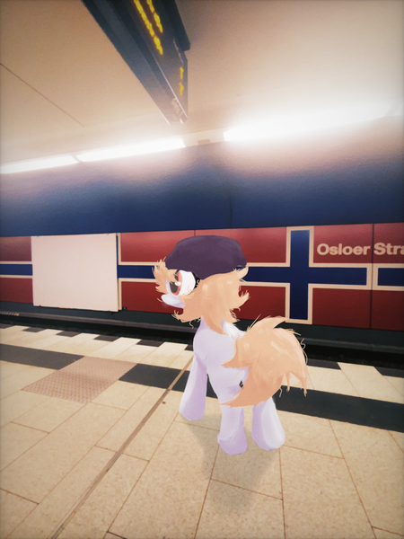 Size: 3368x4491 | Tagged: safe, artist:foxtrnal, derpibooru import, oc, unofficial characters only, earth pony, pony, beanie, berlin, earth pony oc, hat, high res, image, irl, photo, png, solo, train station, waiting