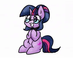 Size: 1028x813 | Tagged: safe, artist:zutcha, derpibooru import, sci-twi, twilight sparkle, pony, unicorn, equestria girls, g4, cute, equestria girls ponified, female, grin, horn, image, jpeg, mare, simple background, sitting up, smiling, solo, twiabetes, unicorn sci-twi, white background