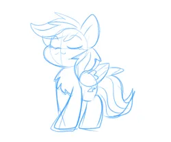 Size: 1025x854 | Tagged: safe, artist:zutcha, derpibooru import, rainbow dash, pegasus, pony, g4, bluescale, chest fluff, cute, dashabetes, eyes closed, image, monochrome, png, simple background, sketch, smiling, solo, white background