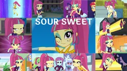 Size: 1280x721 | Tagged: safe, derpibooru import, edit, edited screencap, editor:quoterific, screencap, lemon zest, sci-twi, sour sweet, sugarcoat, sunny flare, twilight sparkle, human, equestria girls, g4, dance magic (song), disco dress, equestria girls specials, female, image, my little pony equestria girls: dance magic, my little pony equestria girls: friendship games, one eye closed, png, wink