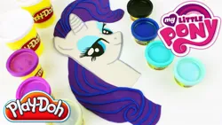 Size: 1280x720 | Tagged: safe, artist:play-doh world, derpibooru import, rarity, pony, unicorn, g4, art, bust, closed mouth, cute, eyeshadow, female, head, horn, image, jpeg, lidded eyes, logo, makeup, mare, my little pony logo, play-doh, portrait, raribetes, simple background, smiling, solo, white background, youtube link, youtube thumbnail