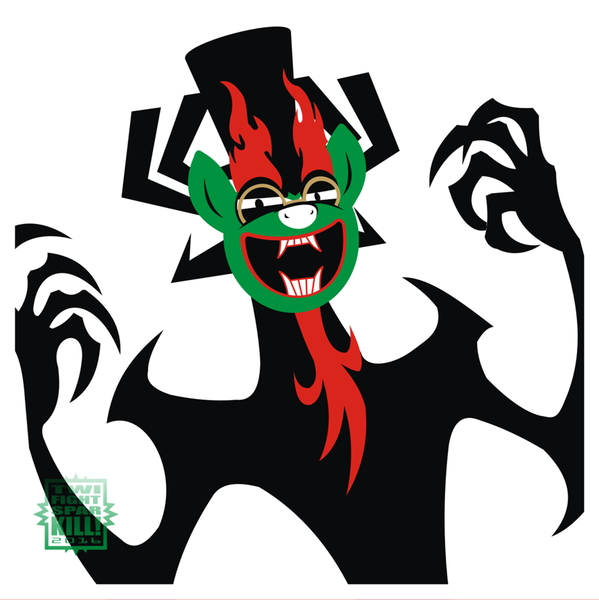 Size: 872x874 | Tagged: safe, artist:twifight-sparkill, oc, ponified, unnamed oc, unofficial characters only, anthro, demon, pony, aku, avatar, beard, facial hair, glasses, image, looking at you, open smile, png, samurai jack, simple background, smiling, white background