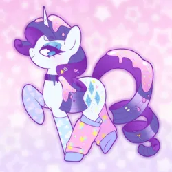 Size: 1750x1750 | Tagged: safe, artist:vivian reed, derpibooru import, part of a set, rarity, pony, unicorn, g4, bow, choker, clothes, eyebrows, eyebrows visible through hair, fairy kei, female, food, frosting, hairclip, horn, image, jpeg, leg warmers, lidded eyes, looking at you, mare, no pupils, smiling, smiling at you, socks, solo, sprinkles, standing on two hooves