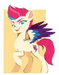 Size: 2530x3193 | Tagged: safe, artist:enochian, artist:yemoart, derpibooru import, zipp storm, pegasus, pony, g5, colored pupils, image, jpeg, passepartout, raised hoof, solo, three toned wings, watermark