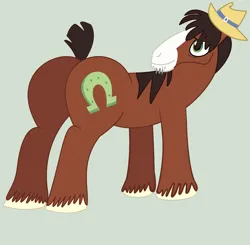 Size: 1785x1750 | Tagged: safe, artist:jonesdylan874, derpibooru import, trouble shoes, clydesdale, horse, g4, season 5, season 9, spoiler:s09, butt, clean, cowboy hat, digital art, hat, image, male, png, simple background, solo