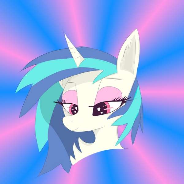 Size: 2048x2048 | Tagged: safe, artist:wornpaladin, artist:worny, derpibooru import, vinyl scratch, pony, unicorn, bedroom eyes, colored, eyelashes, eyeshadow, female, horn, image, jpeg, lidded eyes, makeup, rave, simple background, two toned mane