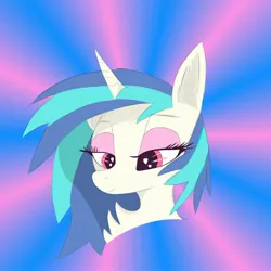 Size: 2048x2048 | Tagged: safe, artist:wornpaladin, artist:worny, derpibooru import, vinyl scratch, pony, unicorn, bedroom eyes, colored, eyelashes, eyeshadow, female, horn, image, jpeg, lidded eyes, makeup, rave, simple background, two toned mane