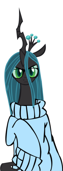 Size: 495x1345 | Tagged: safe, artist:rave, queen chrysalis, changeling, changeling queen, /mlp/, 4chan, clothes, dork, dorkalis, drawthread, female, frown, glasses, image, looking at you, png, queen chrysalis is not amused, show accurate, simple background, solo, sweater, transparent background, unamused