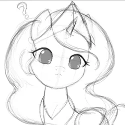 Size: 844x847 | Tagged: safe, artist:jdan-s, derpibooru import, princess celestia, alicorn, pony, :<, cewestia, female, filly, image, jpeg, looking at you, question mark, sketch, solo, younger