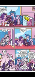 Size: 1080x2340 | Tagged: safe, artist:shauna j. grant, derpibooru import, idw, hitch trailblazer, izzy moonbow, pipp petals, sunny starscout, violette rainbow, zipp storm, pony, unicorn, zebra, g5, spoiler:comic, spoiler:g5comic, spoiler:g5comic14, braces, dreadlocks, female, filly, foal, horn, image, jpeg, mariama, skye, vitiligo