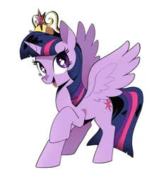 Size: 2300x2550 | Tagged: safe, artist:cheesesauce_45, derpibooru import, twilight sparkle, twilight sparkle (alicorn), alicorn, pony, g4, big crown thingy, cute, element of magic, female, high res, i can't believe it's not idw, image, jewelry, jpeg, looking at you, mare, open mouth, raised hoof, regalia, shiny eyes, simple background, smiling, solo, spread wings, twiabetes, white background, wings