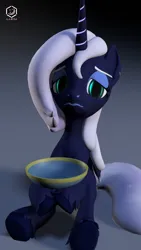 Size: 2304x4096 | Tagged: safe, artist:lucy-moon, ponerpics import, oc, oc:lucy moon, unofficial characters only, pony, 3d, bowl, female, image, jpeg, looking at you, mare, sad