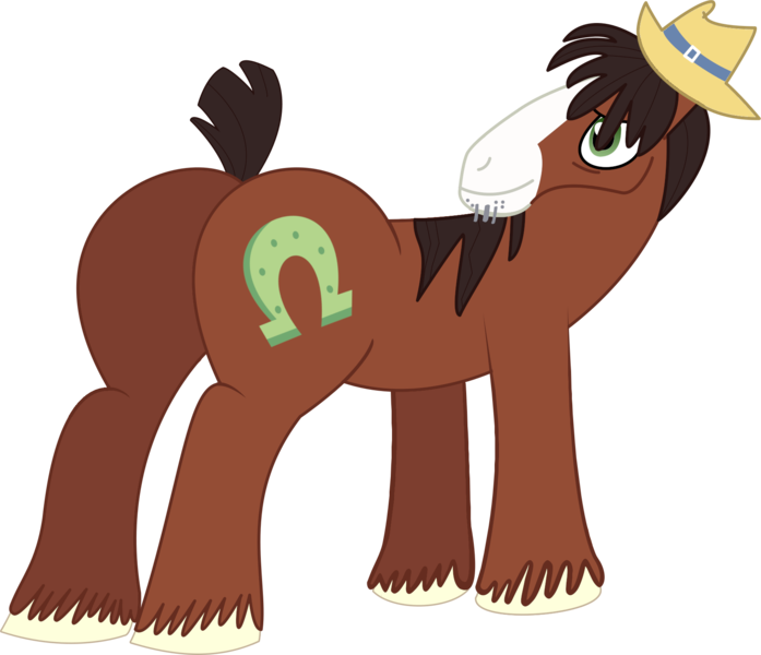 Size: 1751x1508 | Tagged: safe, derpibooru import, trouble shoes, clydesdale, horse, g4, butt, clean, cowboy hat, digital art, hat, image, male, my little pony, png, simple background, solo, transparent background