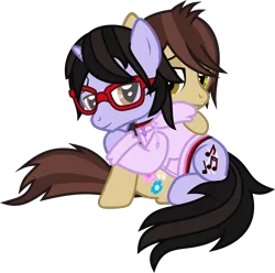 Size: 1423x1409 | Tagged: safe, artist:lightningbolt, derpibooru import, ponified, earth pony, pony, unicorn, .svg available, brendon urie, clothes, derpibooru exclusive, duo, duo male, gay, glasses, hood, hoodie, horn, hug, image, lidded eyes, long sleeves, looking at each other, looking at someone, male, panic! at the disco, png, ryan ross, shipping, shirt, show accurate, simple background, sitting, smiling, stallion, transparent background, undershirt, vector