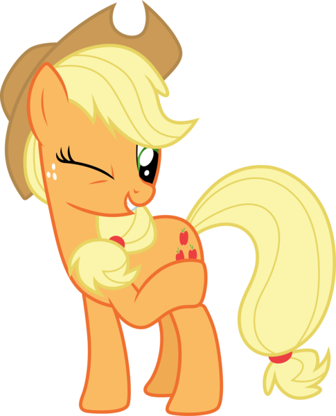 Size: 3000x3715 | Tagged: safe, artist:cloudy glow, derpibooru import, applejack, earth pony, pony, g4, applejack's hat, cowboy hat, female, hat, hoofbump, image, mare, one eye closed, png, simple background, solo, transparent background, wink