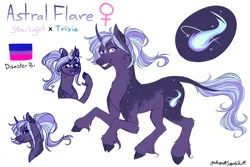 Size: 3000x2000 | Tagged: safe, artist:squishkitti, derpibooru import, oc, oc:astral flare, pony, unicorn, bisexual pride flag, female, horn, image, magical lesbian spawn, mare, offspring, parent:starlight glimmer, parent:trixie, parents:startrix, png, pride, pride flag, simple background, solo, white background