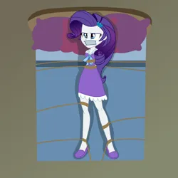 Size: 2500x2500 | Tagged: safe, artist:nie-martw-sie-o-mnie, derpibooru import, part of a set, rarity, human, equestria girls, g4, bed, bondage, clothes, female, femsub, gag, hairpin, image, lying down, nightgown, on back, pajamas, pillow, png, rarisub, rope, rope bondage, slippers, solo, submissive, tape, tape gag, tied down