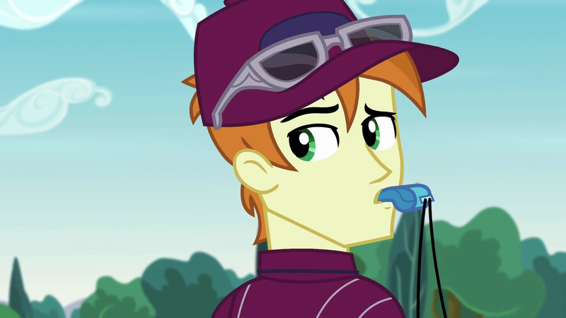 Size: 1280x720 | Tagged: safe, artist:nathaniel718, derpibooru import, screencap, coach rommel, human, equestria girls, g4, cap, hat, image, looking back, male, my little pony equestria girls: friendship games, png, sunglasses, whistle