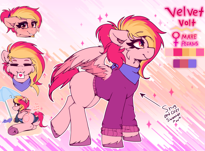 Size: 3800x2800 | Tagged: safe, artist:legionsunite, derpibooru import, oc, oc:velvet volt, pegasus, pony, butt, emotes, heart sign, image, plot, png, reference, reference sheet, sign, sitting, smiling, smirk, text