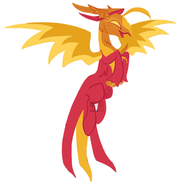 Size: 2048x2048 | Tagged: safe, artist:cingulomana, derpibooru import, peewee, ponified, hybrid, original species, phoenix, pony, g4, beak, bird head, blank flank, chest fluff, colored chest fluff, colored hooves, colored wings, ear fluff, feather, feathered ears, flying, head fluff, high res, hooves, image, long tail, open beak, open mouth, open smile, orange hooves, phoenix pony, png, profile, red coat, shiny hooves, simple background, smiling, solo, spread wings, tail, transparent background, two toned hair, two toned tail, two toned wings, unshorn fetlocks, watermark, wings