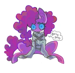 Size: 851x822 | Tagged: safe, artist:cutesykill, derpibooru import, pinkie pie, earth pony, pony, g4, beanbrows, big ears, blue eyes, blue sclera, bondage, bound, colored eyebrows, colored pinnae, colored sclera, curly mane, curly tail, dialogue, eyebrows, eyelashes, female, glow, glowing eyes, image, long legs, long mane, long tail, looking down, mare, no catchlights, no mouth, pink coat, pink mane, pink tail, pinkamena diane pie, png, simple background, sitting, slit pupils, solo, speech bubble, straitjacket, tail, tall ears, text, thick eyelashes, this did not end well, whispering, white background, wide eyes