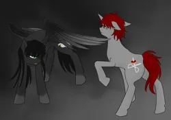 Size: 2835x1984 | Tagged: safe, artist:pain-jam-cookie, derpibooru import, oc, unofficial characters only, pegasus, pony, unicorn, duo, gradient background, horn, image, jpeg, pegasus oc, unicorn oc, wings