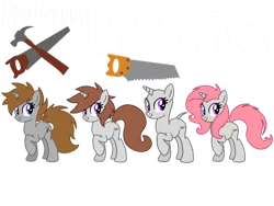 Size: 1032x774 | Tagged: safe, artist:meghan12345, derpibooru import, ponified, pony, unicorn, g4, battle for dream island, cutie mark, female, group, horn, image, mare, no mane, png, raised hoof, saw (battle for dream island), simple background, smiling, transparent background