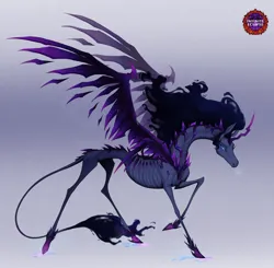 Size: 2350x2304 | Tagged: safe, artist:witherslayer73, derpibooru import, nightmare moon, oc, oc:nerath, alicorn, pony, 4 wings, alternate universe, corrupted, creepy, crystal, crystal horn, crystal wings, ethereal mane, ethereal tail, female, glow, glowing eyes, horn, image, infinite eclipse, mare, png, skinny, solo, tail, thin, wings