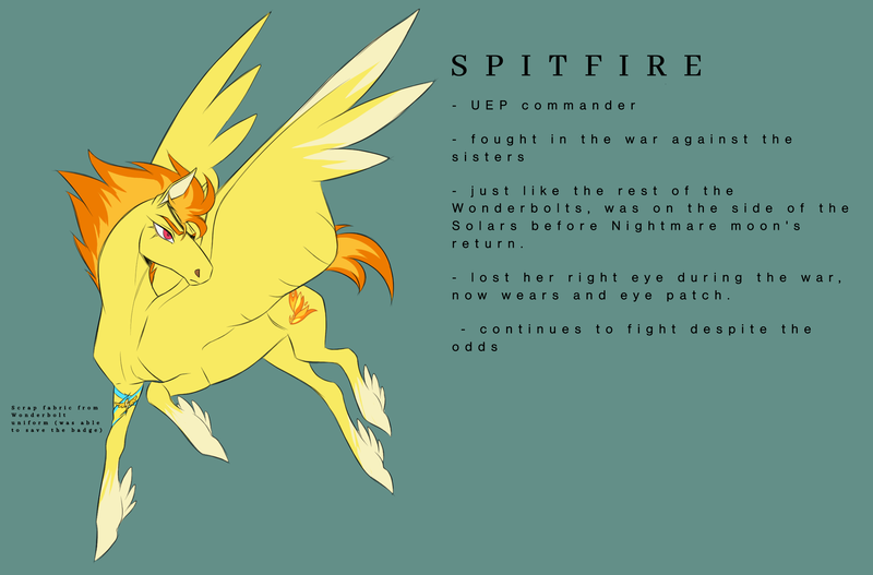 Size: 2265x1493 | Tagged: safe, artist:witherslayer73, derpibooru import, spitfire, pegasus, pony, alternate universe, female, image, infinite eclipse, mare, png, solo, story included, text