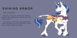 Size: 2723x1353 | Tagged: safe, artist:witherslayer73, derpibooru import, shining armor, pony, unicorn, alternate universe, armor, horn, image, infinite eclipse, male, png, solo, stallion, story included, text