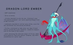 Size: 2429x1493 | Tagged: safe, artist:witherslayer73, derpibooru import, princess ember, dragon, alternate universe, bloodstone scepter, image, infinite eclipse, magic, png, scepter, scythe, solo, story included, text