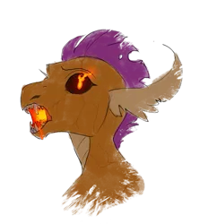 Size: 843x945 | Tagged: grimdark, artist:witherslayer73, derpibooru import, smolder, dragon, undead, zombie, alternate universe, corrupted, fangs, female, glow, glowing eyes, image, infinite eclipse, magma, png, reanimation, simple background, solo, transparent background