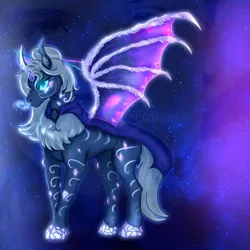 Size: 1920x1920 | Tagged: safe, artist:vani_vanilla, derpibooru import, oc, oc:naegissa, unofficial characters only, alicorn, pony, species:crystallized, alicorn oc, alternate universe, bat wings, corrupted, crystal wings, discord source, female, glow, glowing eyes, horn, image, infinite eclipse, mare, png, solo, wings