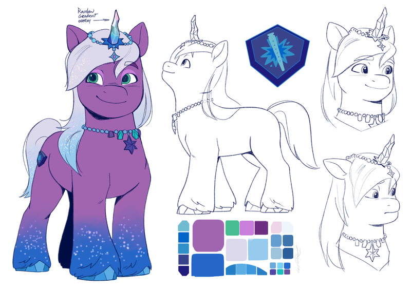 Size: 4132x2919 | Tagged: safe, artist:daisy_marshmallow, derpibooru import, g5, auroricorn, cutie mark, image, jewelry, necklace, png, reference sheet, simple background, violet frost, white background