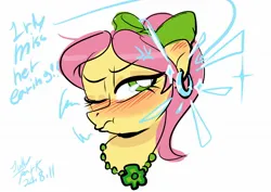 Size: 1754x1240 | Tagged: safe, artist:jully-park, derpibooru import, posey (g5), earth pony, pony, g5, blushing, ear piercing, earring, image, jewelry, jpeg, piercing, posey bloom is not amused, simple background, unamused, white background