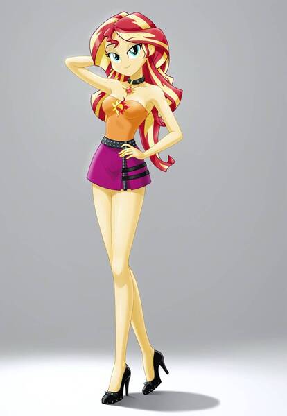 Size: 960x1392 | Tagged: safe, ai content, derpibooru import, machine learning generated, prompter:lobo299, sunset shimmer, human, equestria girls, g4, clothes, female, hand on hip, high heels, image, jpeg, shoes, solo