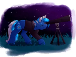 Size: 4000x3000 | Tagged: safe, artist:decemberbreeze, derpibooru import, oc, oc:silver comet, unofficial characters only, pony, unicorn, horn, image, night, png, solo, stars, telescope, unicorn oc