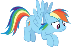 Size: 1280x852 | Tagged: safe, artist:yellowdash1998v2, derpibooru import, rainbow dash, pegasus, pony, g4, party pooped, female, flying, frown, image, looking at something, mare, png, simple background, solo, spread wings, transparent background, vector, wings, worried