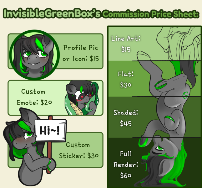 Size: 2941x2731 | Tagged: safe, artist:invisiblegreenbox, derpibooru import, oc, unofficial characters only, earth pony, pony, advertisement, community related, emotes, icon, image, pfp, png, price sheet, sticker