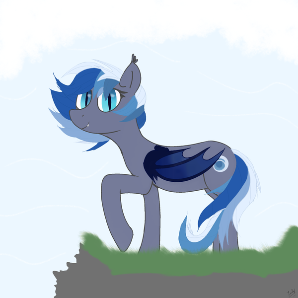 Size: 2048x2048 | Tagged: artist needed, safe, derpibooru import, oc, oc:nightdawn, unofficial characters only, bat pony, bat pony oc, bat wings, blue eyes, blue mane, blue wings, image, looking at you, png, simple background, smiling, solo, wings