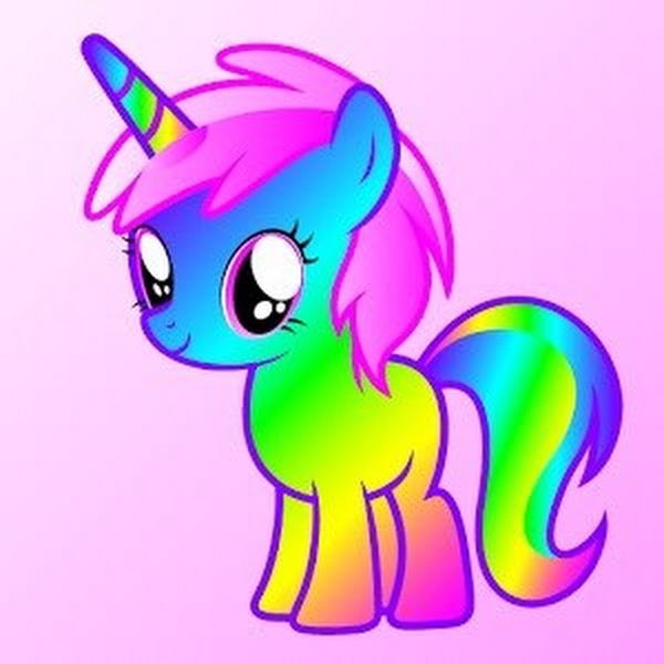 Size: 900x900 | Tagged: oc name needed, safe, derpibooru import, oc, unofficial characters only, pony, unicorn, big horn, colored horn, donut steel, female, filly, foal, gradient background, gradient body, horn, image, jpeg, looking at you, pink background, pink eyes, rainbow body, rainbow gradient, rainbow horn, rainbow tail, simple background, standing, tail