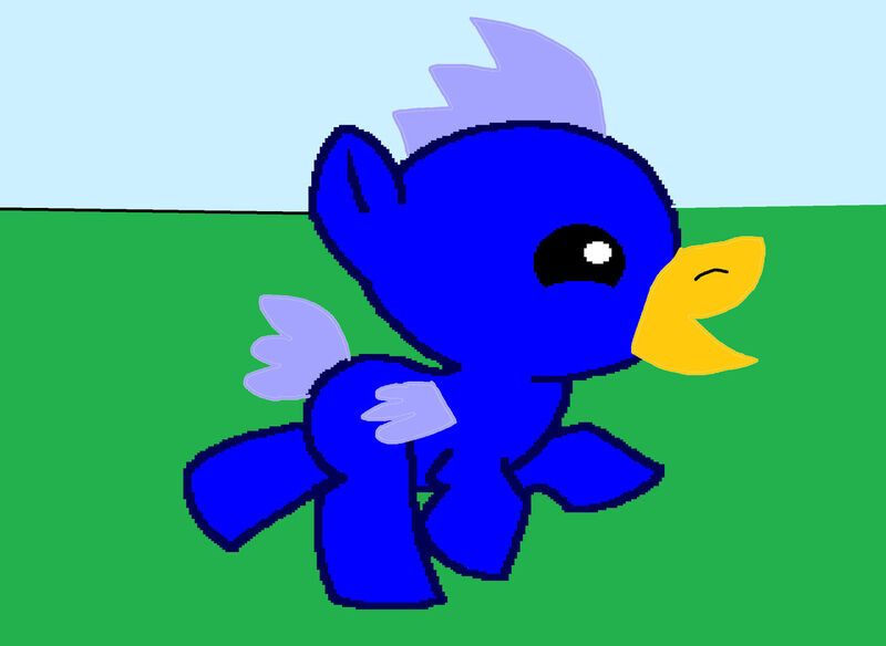 Size: 1280x935 | Tagged: safe, artist:disneyponyfan, artist:ocrystalart, derpibooru import, ponified, bird, hippogriff, pegasus, pony, g4, baby, baby blue bird, base used, blank flank, colt, dora the explorer, excited, field, foal, grass, grass field, happy, image, jpeg, male, outdoors, rule 85, running, solo