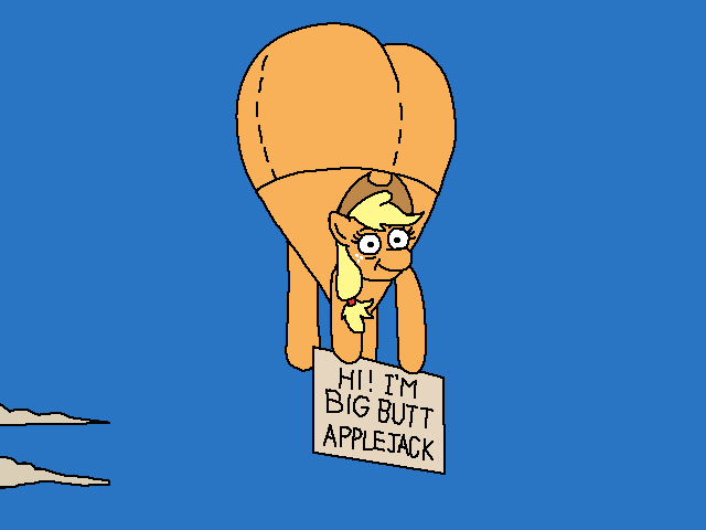 Size: 640x480 | Tagged: safe, artist:jargon scott, derpibooru import, applejack, earth pony, pony, g4, applebutt, balloon, big butt skinner, butt, female, image, mare, plot, png, sign, simpsons did it, solo, text