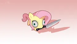 Size: 6000x3427 | Tagged: safe, artist:evehly, derpibooru import, fluttershy, pegasus, pony, chibi, cute, digital art, female, image, imminent violence, knife in mouth, mare, now you fucked up, png, shyabetes, solo