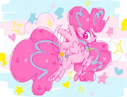 Size: 989x755 | Tagged: safe, artist:gravity1037, derpibooru import, pinkie pie, pegasus, pony, g4, big mane, big tail, female, flapping wings, floating heart, flying, heart, heart eyes, horse collar, image, looking at you, mare, pegasus pinkie pie, peytral, pixel-crisp art, png, pride, pride flag, race swap, smiling, smiling at you, solo, spread wings, starry eyes, stars, striped hair, tail, transgender pride flag, wingding eyes, wings